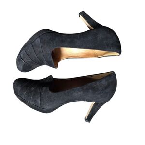 Clarks Size 10 Delsie Joy Black Suede Leather 3.5" Platform Heels Pumps No Box